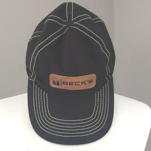 Beck's Paneled Twill Black Hat with Tan Leather Patch